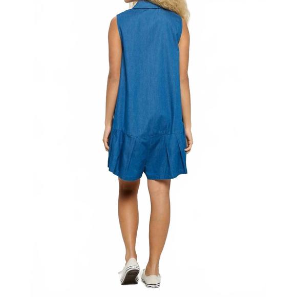 NEW MEET ME IN SANTORINI azure denim romper in blue - Picture 3 of 3